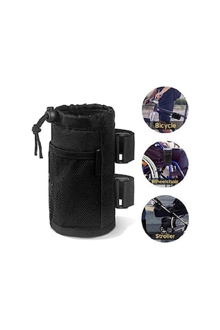 Polyester Bardak Tutucu Kese Çanta Su Şişesi Tutucu İçecek Bardak Kafesi Bisiklet, Bebek Arabası, Kruvazör, Mtb - Siyah