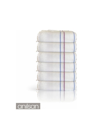 6'lı Beyaz Çizgili Düğün Havlusu 62gr %100 Pamuk 30x50 Cm El Ve Yüz Havlusu Beyaz