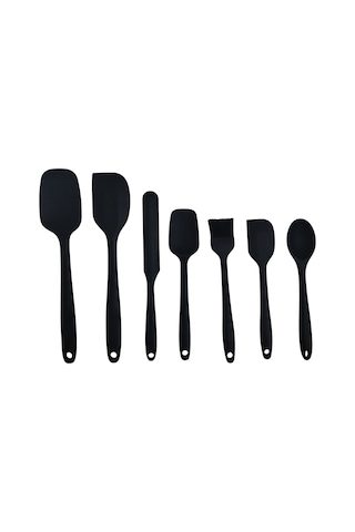 Servis Spatula Seti Silikon 7'li Çift Renk Seçeneği - Siyah Siyah