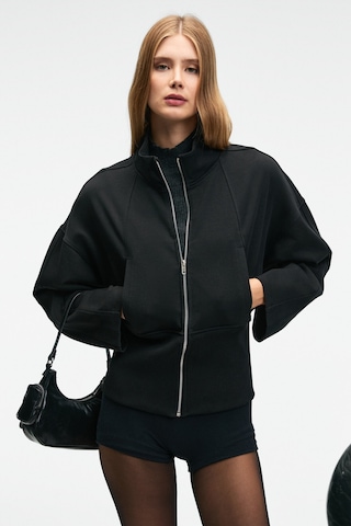 VIVETY Kadın Dik Yakalı Metal Fermuarlı Korse Görünümlü Bele Oturan Regular Siyah Ceket