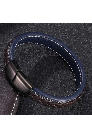 Yeni Punk Deri Örgü Bileklik Erkekler İçin Charm Bileklikler Erkek El Takısı Deri Bileklik Homme Siyah