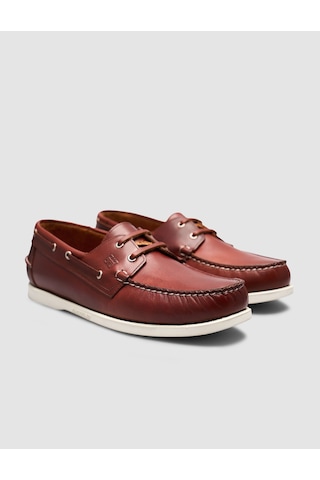 Cabani Miravia Bordo Hakiki Deri Bağcıklı Loafer Ayakkabı Kahverengi