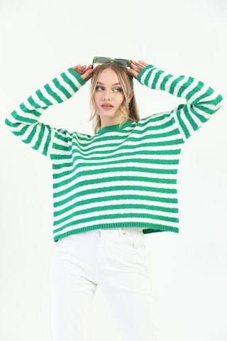Youknitwear You Angora Çizgili Kazak Yeşil