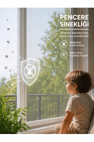 Beylini Pencere Sinekliği 100x150 Cm Tak Çıkar 4mt Cırt Bant Kesilebilir Tül Sineklik Sinek Önleyici Kovucu 150x100 Cm