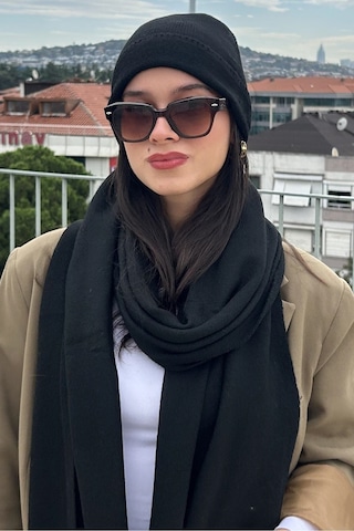 Mollycrush Kadın Kışlık Siyah Atkı Bere Seti Şık Örgü Set Siyah