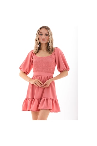 Kallima Fırfırlı Diz Üstü Balon Kol Pudra Aerobin Elbise - 90 Cm