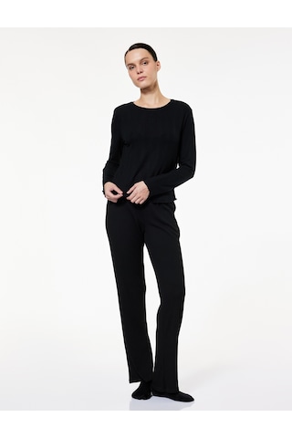 Koton Modal Kumaş Uzun Kollu Bisiklet Yaka Pijama Üstü Siyah 7wlk40068mk