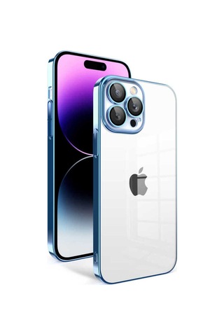 Apple iPhone Uyumlu 14 Pro Max Kamera Korumalı Renkli Çerçeveli Csm Zore Garaj Kılıf mavi Açık