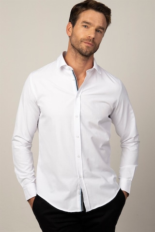 Tudors Slim Fit Uzun Kollu Armürlü Düğme Patı Manşet İçi Biyeli Erkek Beyaz Gömlek-26555 Beyaz