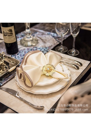 Shineyee Altın Renkli Kristal Çiçek Desenli Alüminyum Servis Bezi Halka - Otel, Noel Dekorasyonu, Dayanıklı Ve Şık Sunum Aksesuarı Diğer