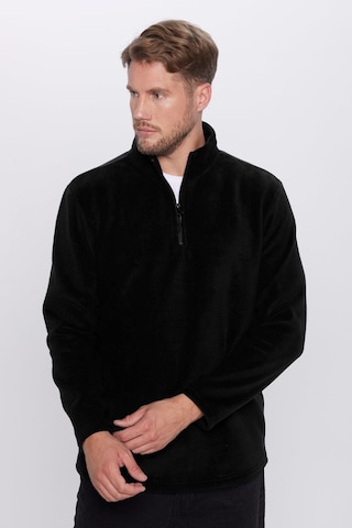 Tudors Unisex Standart Fit Rahat Kesim Tüylenme Yapmayan Soğuk Geçirmez Siyah Dik Yaka Polar Sweatshirt-30131 Siyah