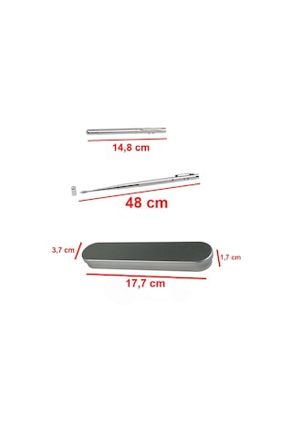 Metal Kutulu Kırmızı Lazerli, Led Işıklı Pointer Kalemi Rehber İşaretçi Uzayan Metal Tükenmez Kalem Gümüş