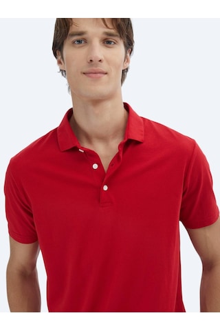 Kip Kırmızı Düz Polo Yaka %100 Pamuk T-shirt Kırmızı
