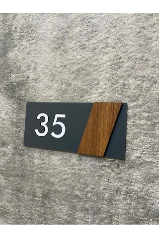 Side Serisi Antrasit Mat Pleksi Üstü Ahşap Dekor Kapı Numarası