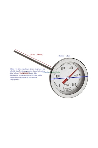 Teknikmarketiniz Ø52mm 500c 30cm Problu Taş Fırın Termometresi