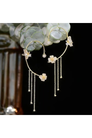 Samdoo Kuyruklu Kelebek Desenli, Tekrarsız, Deliksiz Kulaklıklar - Kadınlar İçin Zümrüdüanka Stili, Konforlu Kullanim, Altın Renkli Çift Set Re2204585 Gold