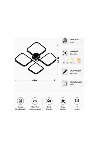 AvizeGO Nuvo Led Plafonyer Avize 3 Renk Kumandalı Siyah