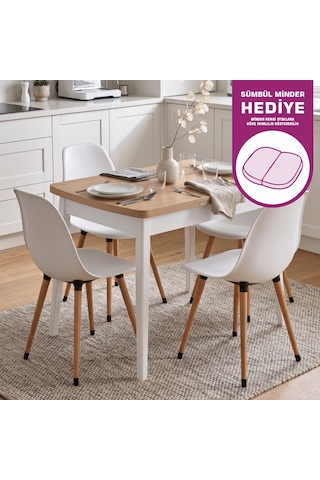 Vilinze Eames Sandalye Avanos Ahşap Mdf Açılır Mutfak Masası Takımı - 70x120+30 Cm Beyaz