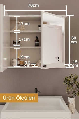 Ad-1 Banyo Dolabı, 2 Kapaklı Beyaz Lavabo Üstü Aynalı Banyo Dolabı, Çok Amaçlı Dolap Çok Renkli