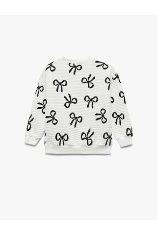 Koton Fiyonk Baskılı Beyaz Kız Bebek Sweatshirt 6wmg10010ak Beyaz
