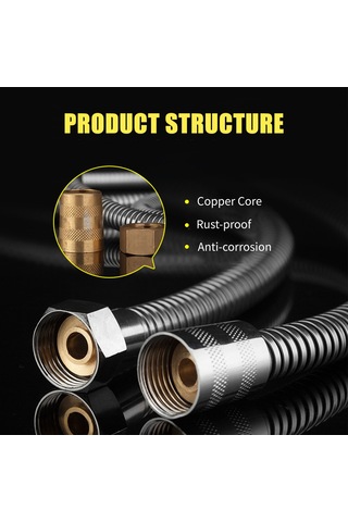 Mufunye 3m Paslanmaz Çelik Banyo Duş Hortumu, Bakır Çekirdek Ve Kapaklı, Alev Dayanıklı, Patlama Engellli, Sırtlanması Olmayan, G1/2 Standart Bağlantı Diğer