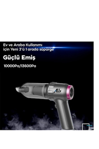 Ally ﻿Mefa Ös 13600Pa Güçlü 2 Kademeli Vakumlu Kablosuz Üflemeli Mini Araç Süpürgesi