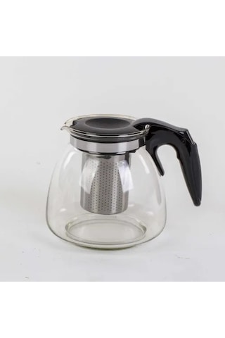 Büro Ev Ofis Çay Keyfi İçin Cam Süzgeçli Demlik Gri