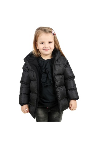 Kız Çocuk Siyah Içi Polarlı Kapüşonlu Su Geçirmez Rüzgara Dayanıklı Şişme Kışlık Mont & Kaban Siyah