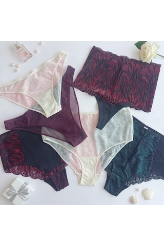 Bonbon Kadın Çeyizlik Ve Bohçalık 6'lı Paket Saten Dantel Karışık Renk Checky Slip Serisi Bb2654 Çok Renkli