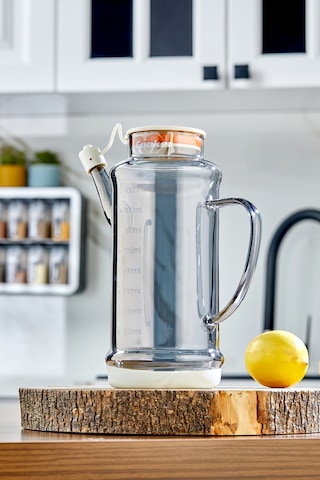 Cooker 1.1 Litre Borosilikat Cam Yağdanlık Ve Sirkelik Zeytinyağ Şişesi Şeffaf Krem