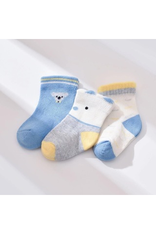 Biorganic Papyonlu Koala 3'lü Bebek Çorabı 68447 Mavi