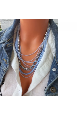 Denim Çoklu Kolye Mavi