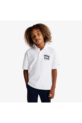 Tommy Hilfiger Tommy Jeans Flag Fresh Çocuk Beyaz Polo Kb0kb09595 Beyaz
