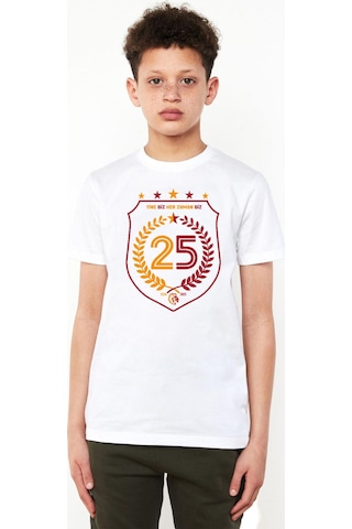 Tshirthane 25 Şampiyonluk Yine Biz Beyaz Çocuk Bisikletyaka Tshirt Beyaz