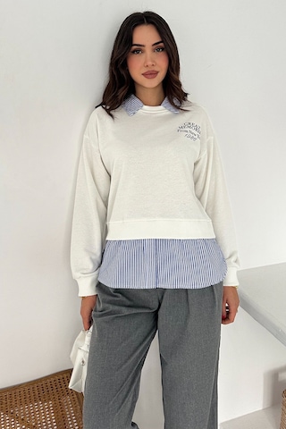 Noa & Noa Kadın Gömlek Detaylı Baskılı Sweatshirt Serene Layer Beyaz