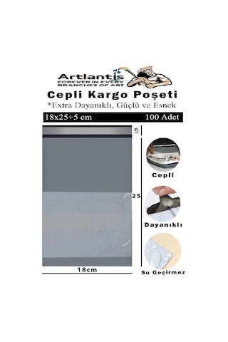 Plastik Kargo Poşeti Cepli 18x25+5 Cm 100 Adet 1 Paket Ekonomik Cepli Kargo Poşeti Dayanıklı Gri Esnek 1 Adet