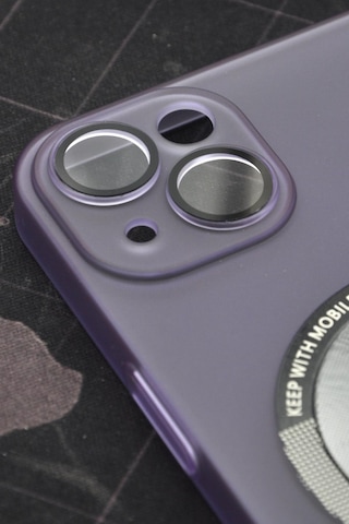 Apple Uyumlu iPhone 13 Uyumlu Mor Renkli Yarı Şeffaf İnce Sert Kapak Kılıf Kamera Lens Korumalı Mor -