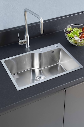 Ala Serisi %100 Krom 68x45 Paslanmaz Mutfak Eviyesi, Mutfak Lavabosu Sifon Dahil Silver