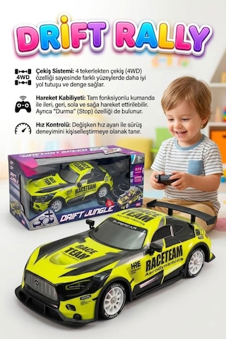 Uzaktan Kumandalı Işıklı 7 Fonksiyonlu 1:14 4 Çeker 10 Km/s Hızlı 4 Yedek Lastikli Oyuncak Drift Arabası Yeşil