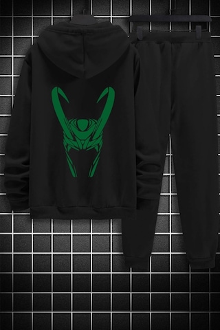 Uyguntarz Unisex Floki Baskılı Eşofman Takımı Siyah