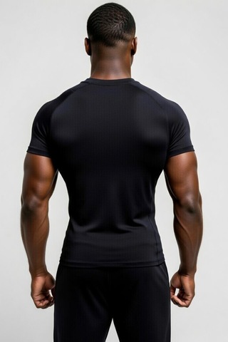 Premium Siyah Kısa Kol Compression Erkek T-shirt Spor Gym Fitness Boks Kickboks Tişört Siyah