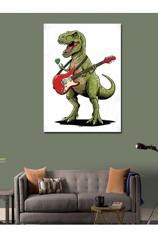 Kanvas Tablo Dinozor Ve Rock Gitar 70cmx100cm