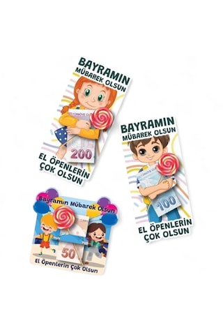 Bayram Harçlık Kartı 10 Adet Set Çocuklar İçin Bayram Tebrik Ve Harçlık Kartı