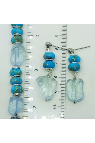 2727 Ham Topaz Varisit Hematit El Yapımı Bileklik Açık Mavi