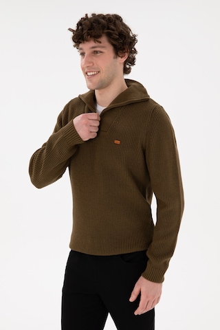 U.S. Polo Assn. Erkek Regular Fit Yarım Fermuarlı Haki Kazak 50297047-VR027