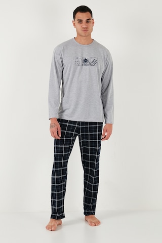 Buratti Ekoseli Pamuklu Regular Fit Yüksek Bel Bisiklet Yaka Erkek Pijama Takımı 6574000 Gri