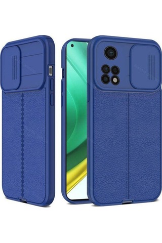 Xiaomi Mi 10t Pro Kılıf Kamera Sürgülü Deri Dokulu Mat Silikon Siyah