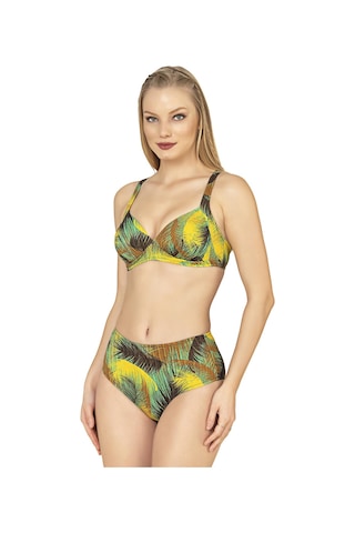 Endeep Kadın Yaprak Desenli Toparlayıcı Yüksek Bel Bikini Takımı Yeşil