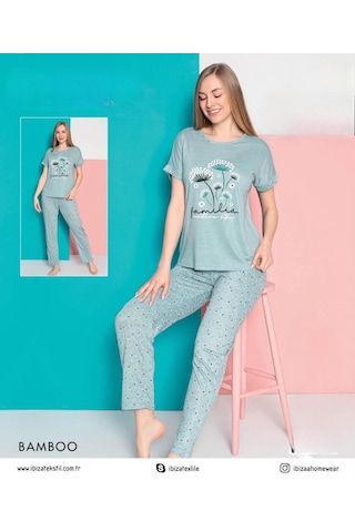 Senfoni Kadın Bamboo Viskon Bisiklet Yaka Kısa Kol Pijama Takımı 10337 -1 Adet Yeşil