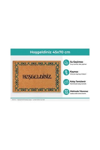 Coco Cc015a Hoşgeldiniz Desenli Kalın Kaymaz Taban Nem Alıcı Şık Tasarım Kapı Önü Paspası 45x75 Cm Bej